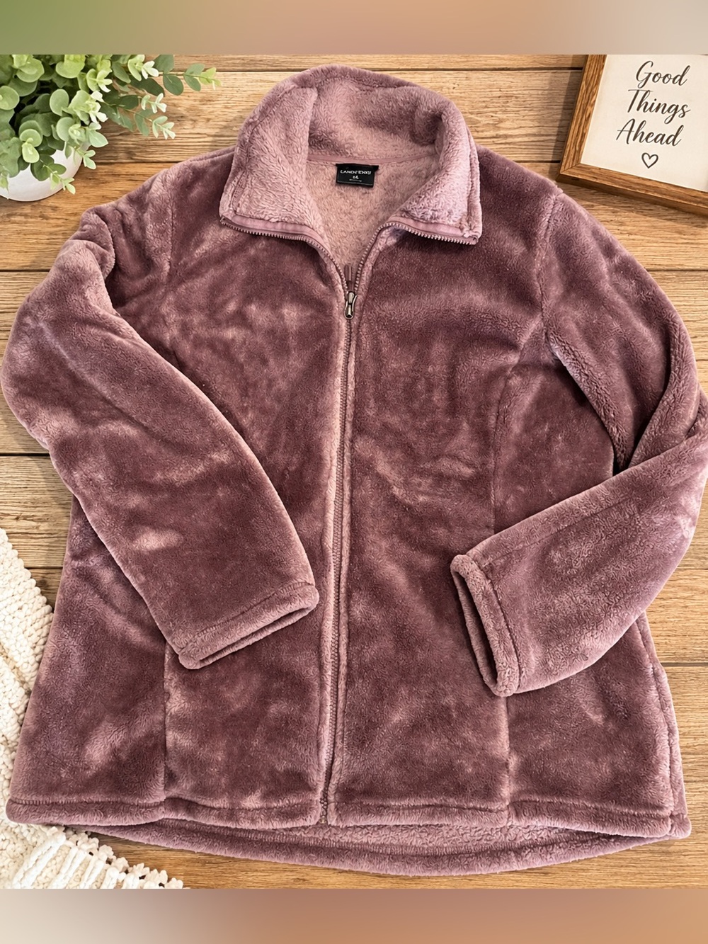 32 Degrees Plush Teddy Zip-Up Jacket in Dusty Mauve